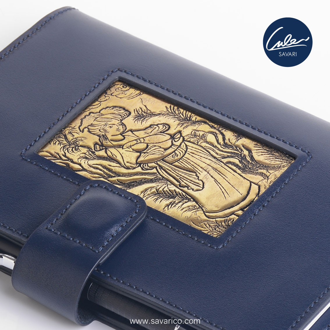 نوت بوک جلد چرم طبیعی مزیّن به لوح قلم زنی به همراه دفترچه یادداشت قابل تعویض برند سواری SAVARI ( مدل S-17-03 ) با ضمانتنامه 2 ساله