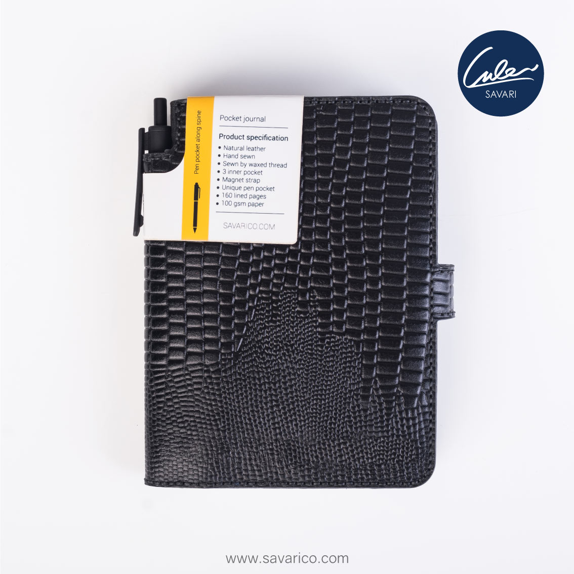 ژورنال جیبی با جلد چرم طبیعی به همراه خودکار و دفترچه یادداشت قابل تعویض برند سواری SAVARI ( مدل S-۲۲-۰۲ )