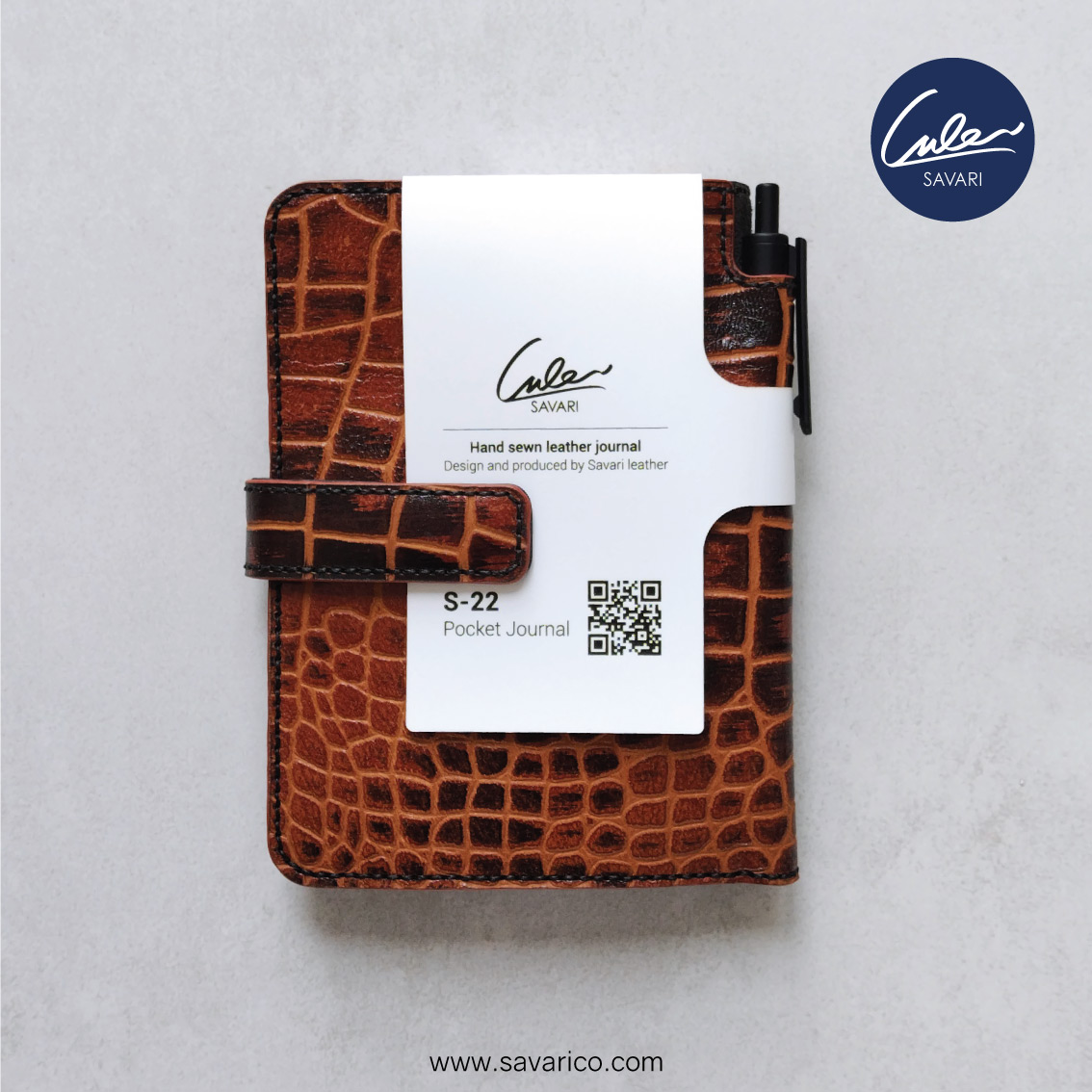 ژورنال جیبی با جلد چرم طبیعی به همراه خودکار و دفترچه یادداشت قابل تعویض برند سواری SAVARI ( مدل S-۲۲-۰۴ )
