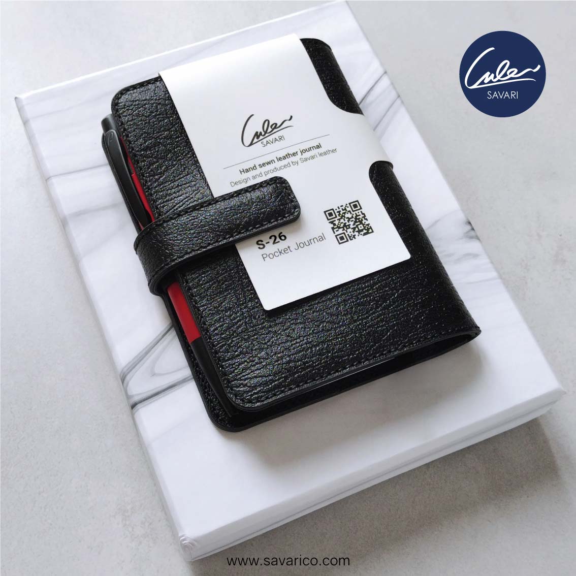 ژورنال جیبی با جلد چرم طبیعی به همراه خودکار و دفترچه یادداشت قابل تعویض برند سواری SAVARI ( مدل S-۲۶ )