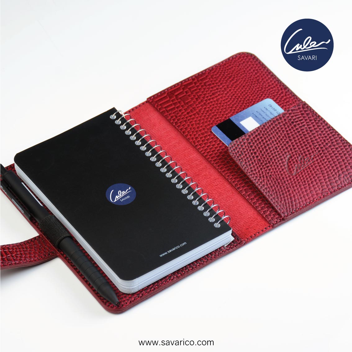 ژورنال جیبی با جلد چرم طبیعی به همراه خودکار و دفترچه یادداشت قابل تعویض برند سواری SAVARI ( مدل S-۲۶-۰۴ )